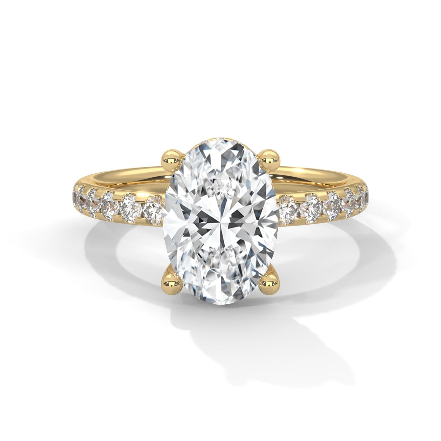Oval Hidden Halo Pave Set Solitaire Ring