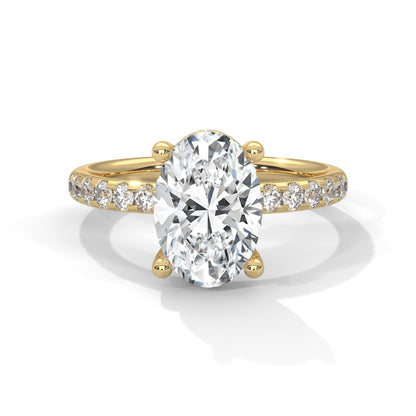 Oval Hidden Halo Pave Set Solitaire Ring