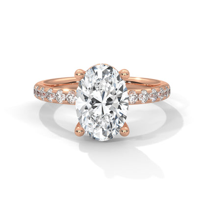 Oval Hidden Halo Pave Set Solitaire Ring