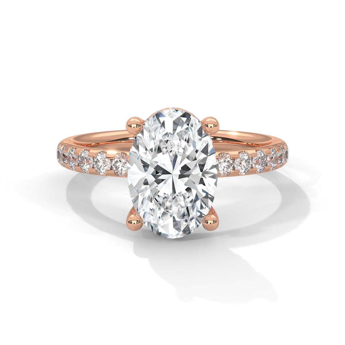 Oval Hidden Halo Pave Set Solitaire Ring