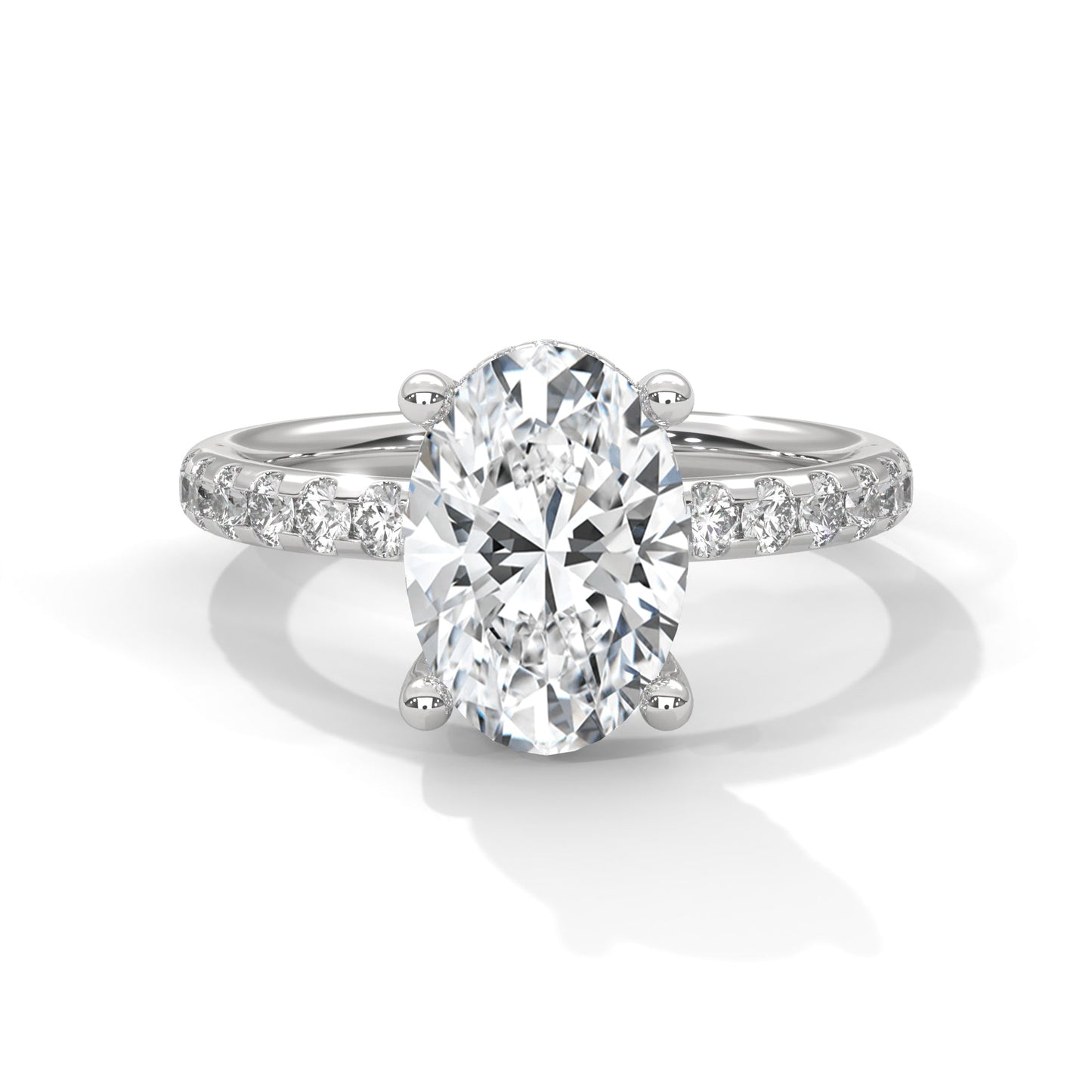 Oval Hidden Halo Pave Set Solitaire Ring