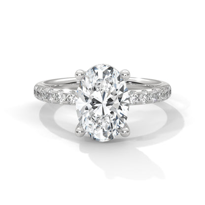 Oval Hidden Halo Pave Set Solitaire Ring