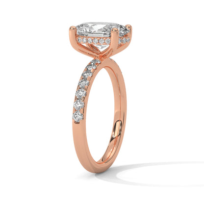 Oval Hidden Halo Pave Set Solitaire Ring