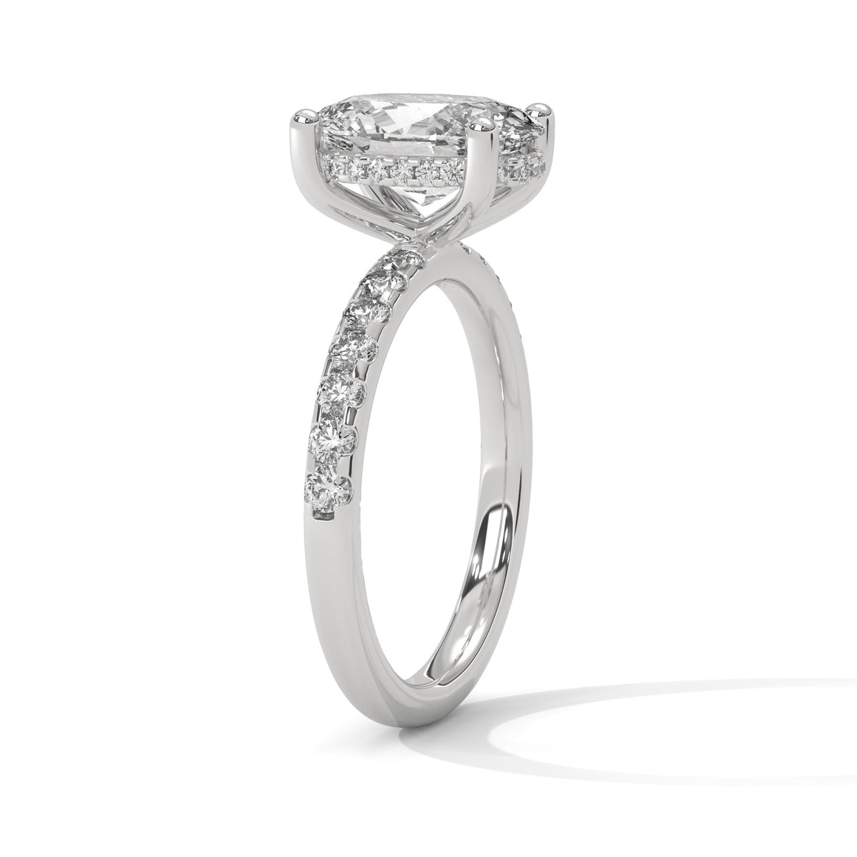 Oval Hidden Halo Pave Set Solitaire Ring