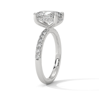 Oval Hidden Halo Pave Set Solitaire Ring