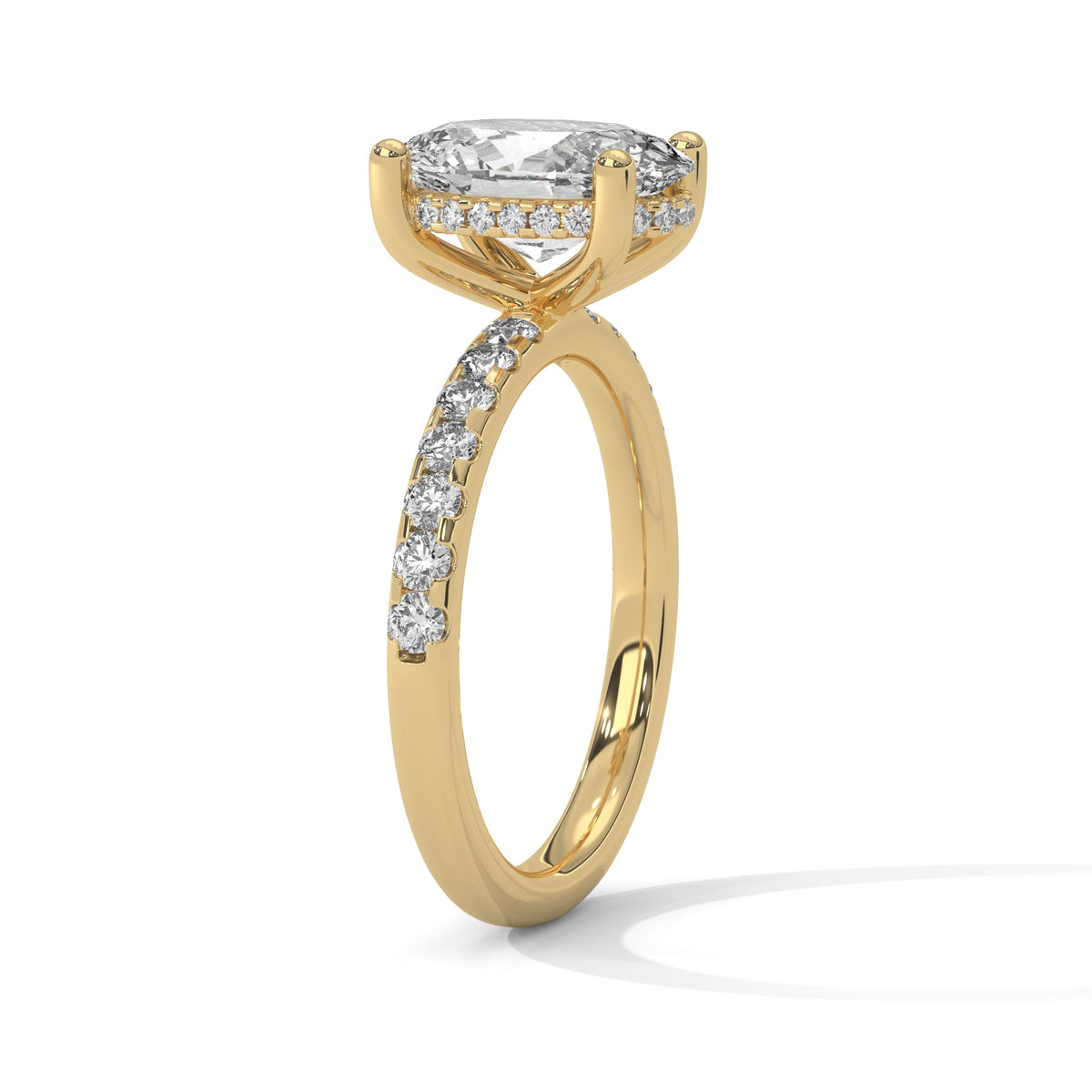 Oval Hidden Halo Pave Set Solitaire Ring