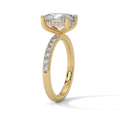 Oval Hidden Halo Pave Set Solitaire Ring