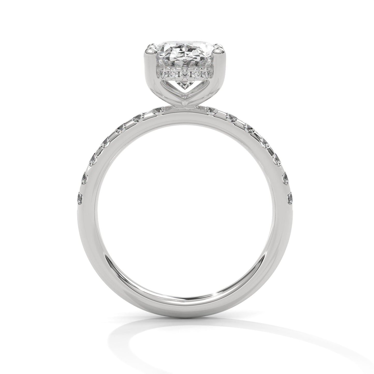 Oval Hidden Halo Pave Set Solitaire Ring