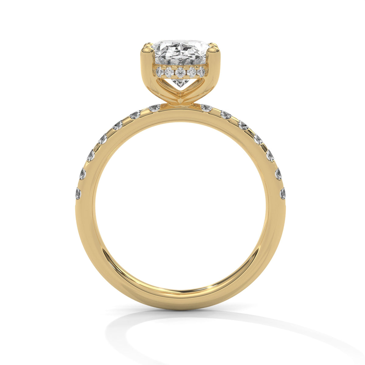 Oval Hidden Halo Pave Set Solitaire Ring