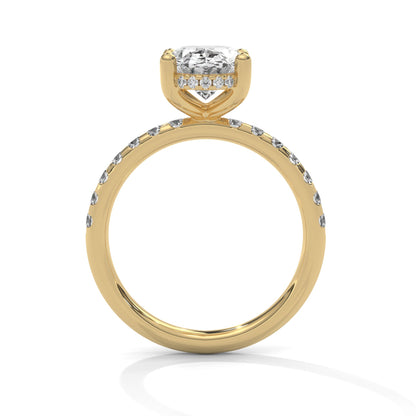 Oval Hidden Halo Pave Set Solitaire Ring