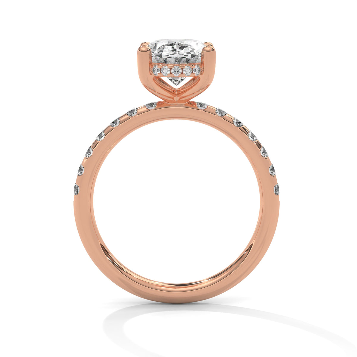 Oval Hidden Halo Pave Set Solitaire Ring