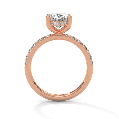 Oval Hidden Halo Pave Set Solitaire Ring