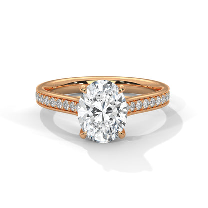 Oval Pave Set Solitaire Ring