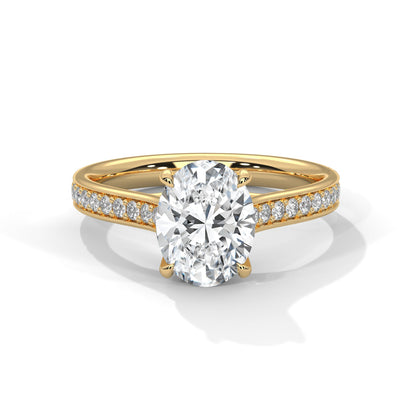 Oval Pave Set Solitaire Ring