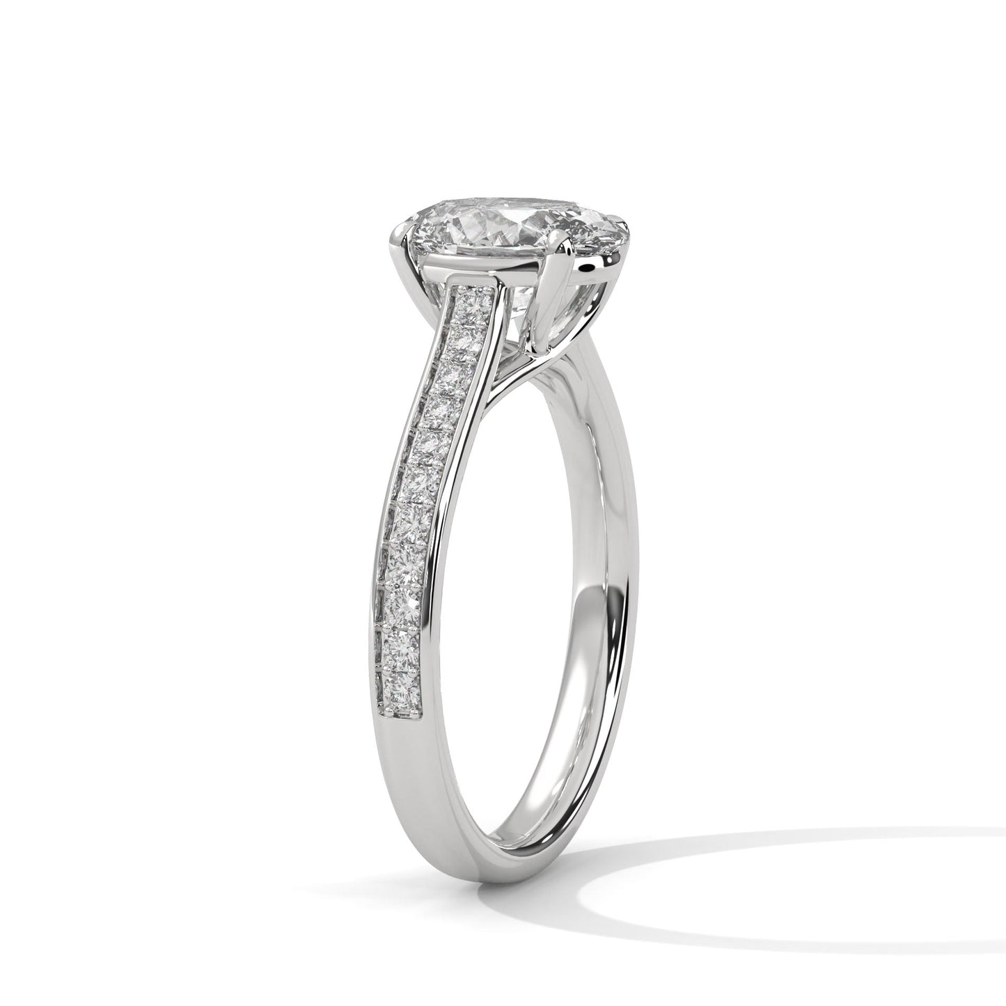Oval Pave Set Solitaire Ring