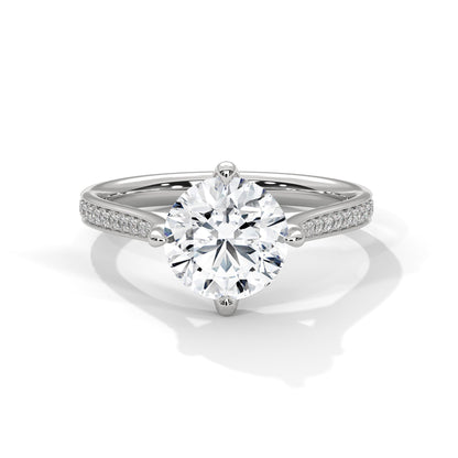 Round Pave Set Solitaire Ring