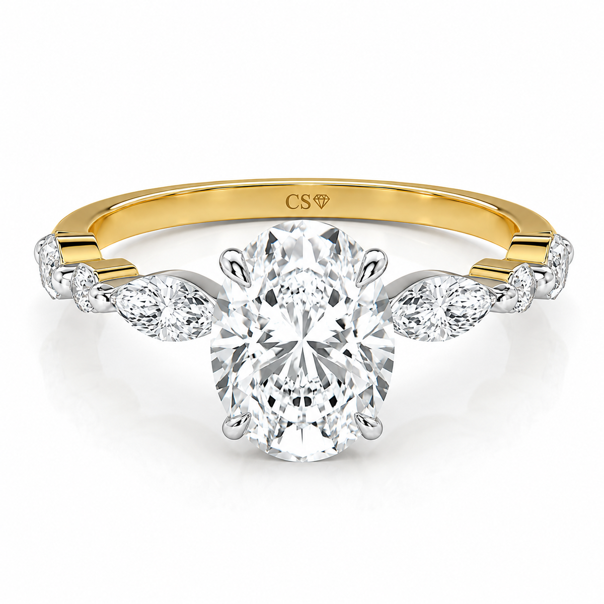 Oval Marquise Shoulder Solitaire Ring