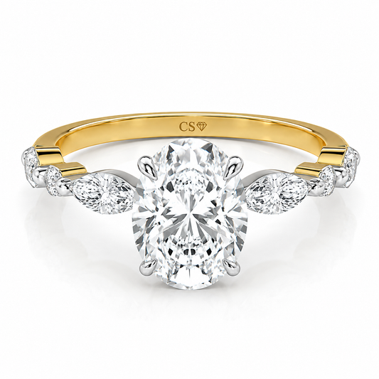 Oval Marquise Shoulder Solitaire Ring