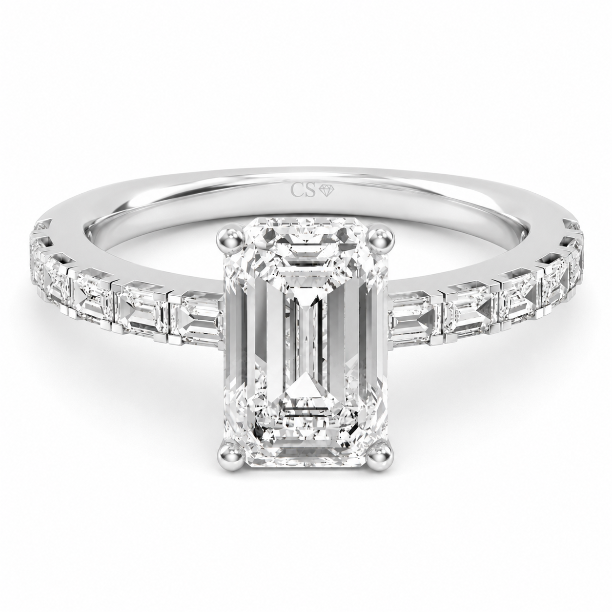 Emerald Hidden Halo Band Ring