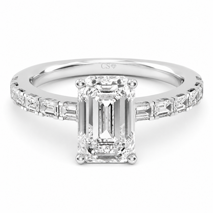 Emerald Hidden Halo Band Ring