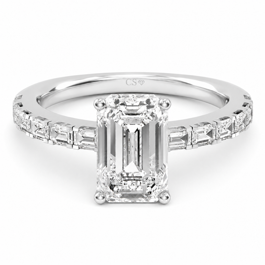 Emerald Hidden Halo Band Ring