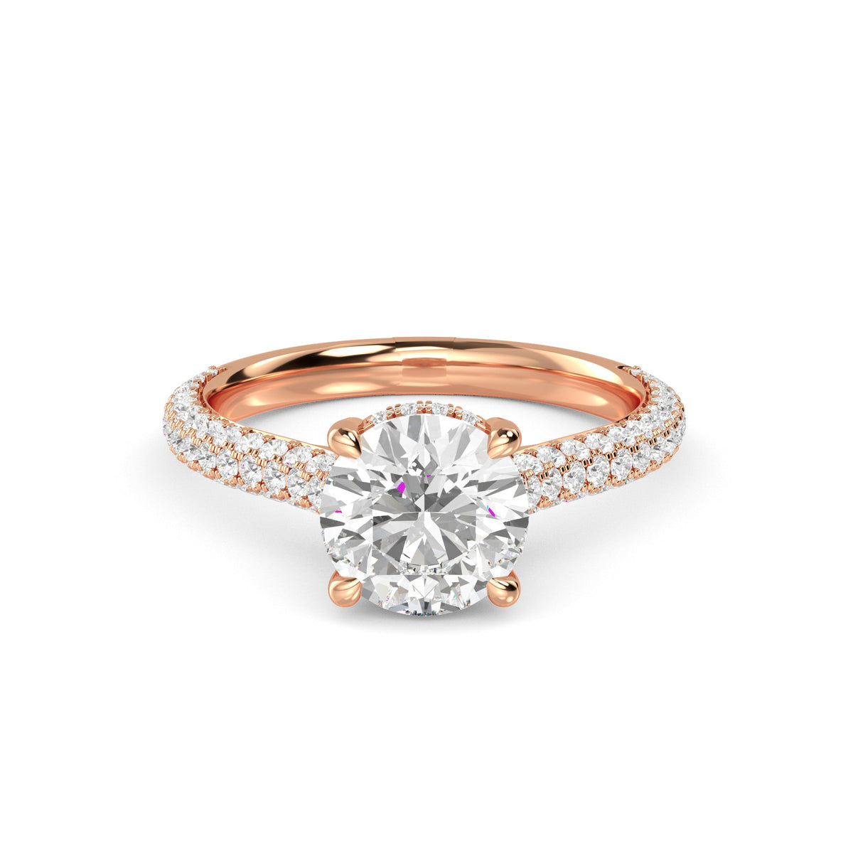 Round Hidden Halo Pave Set Solitaire Ring