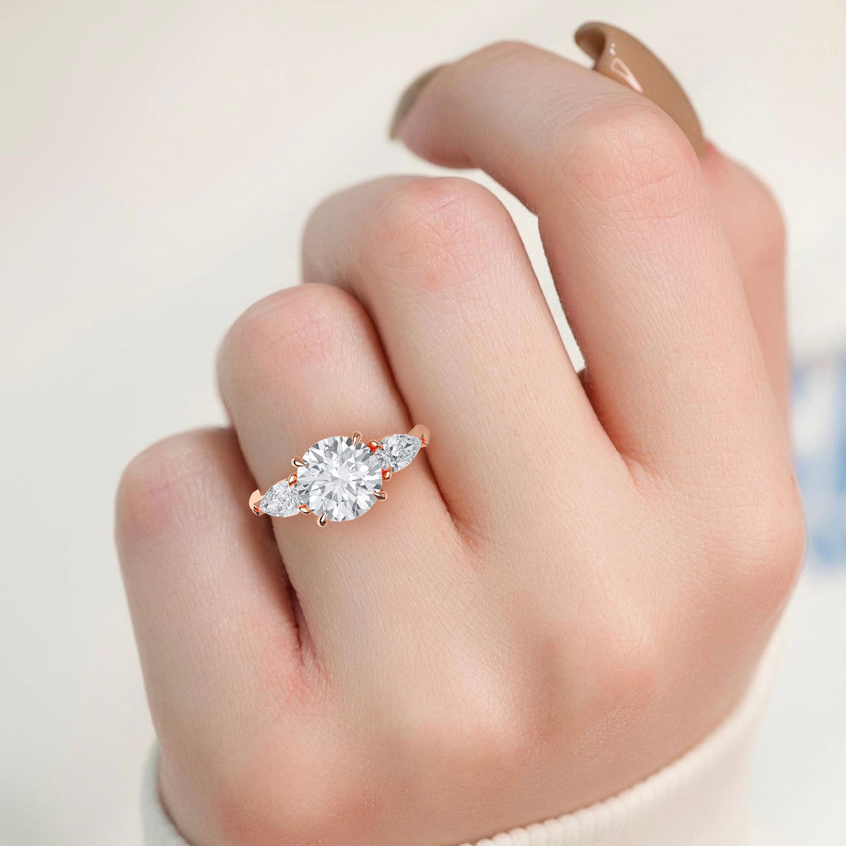 Round Pear Side Solitaire Ring