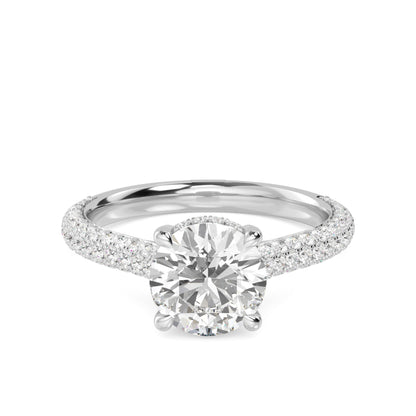 Round Hidden Halo Pave Set Solitaire Ring