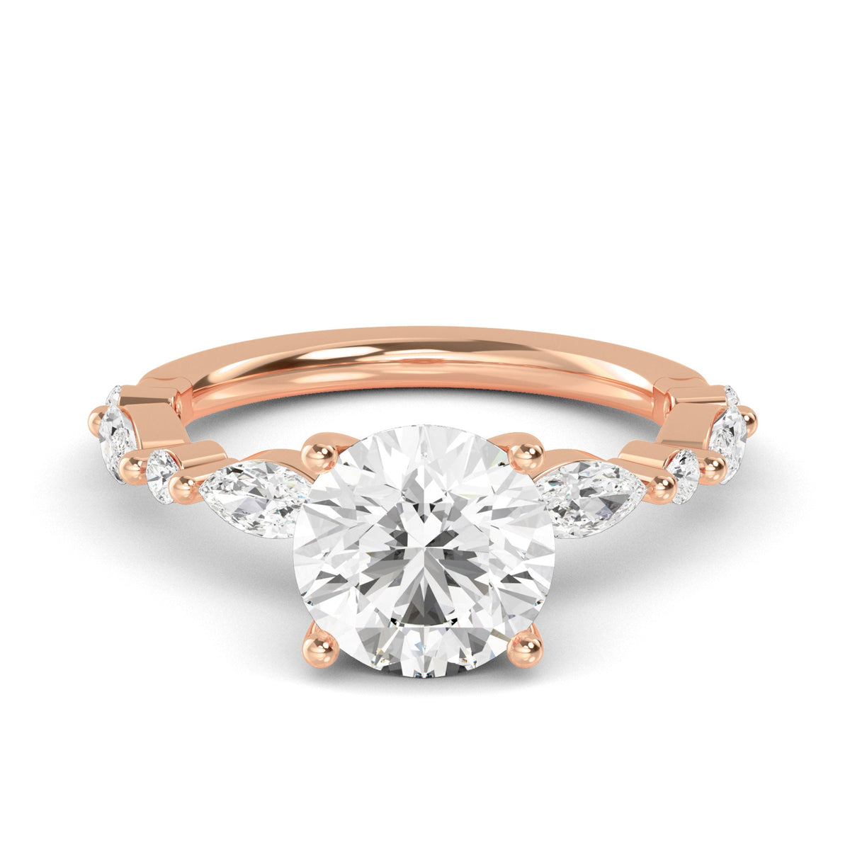 Round Marquise Shoulder Solitaire Ring