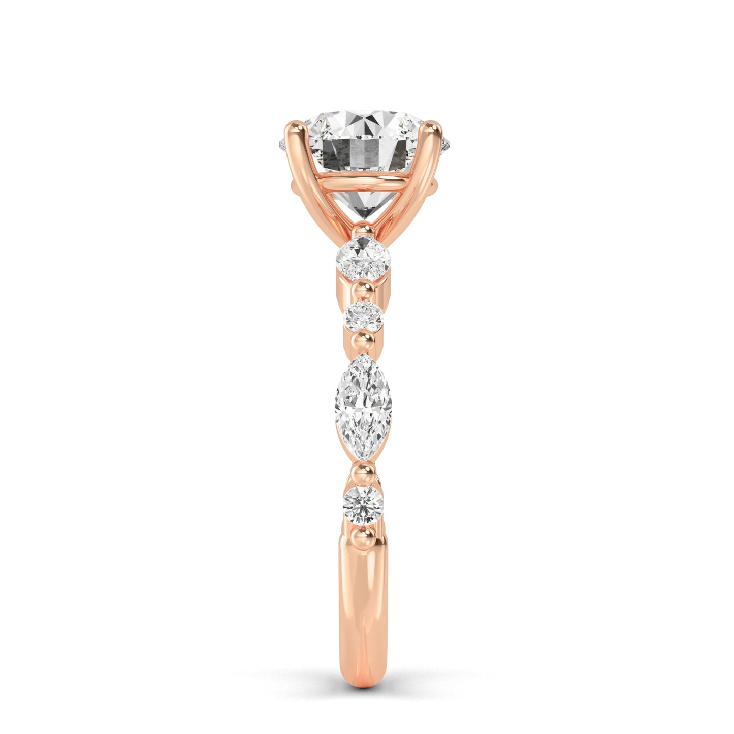 Round Marquise Shoulder Solitaire Ring