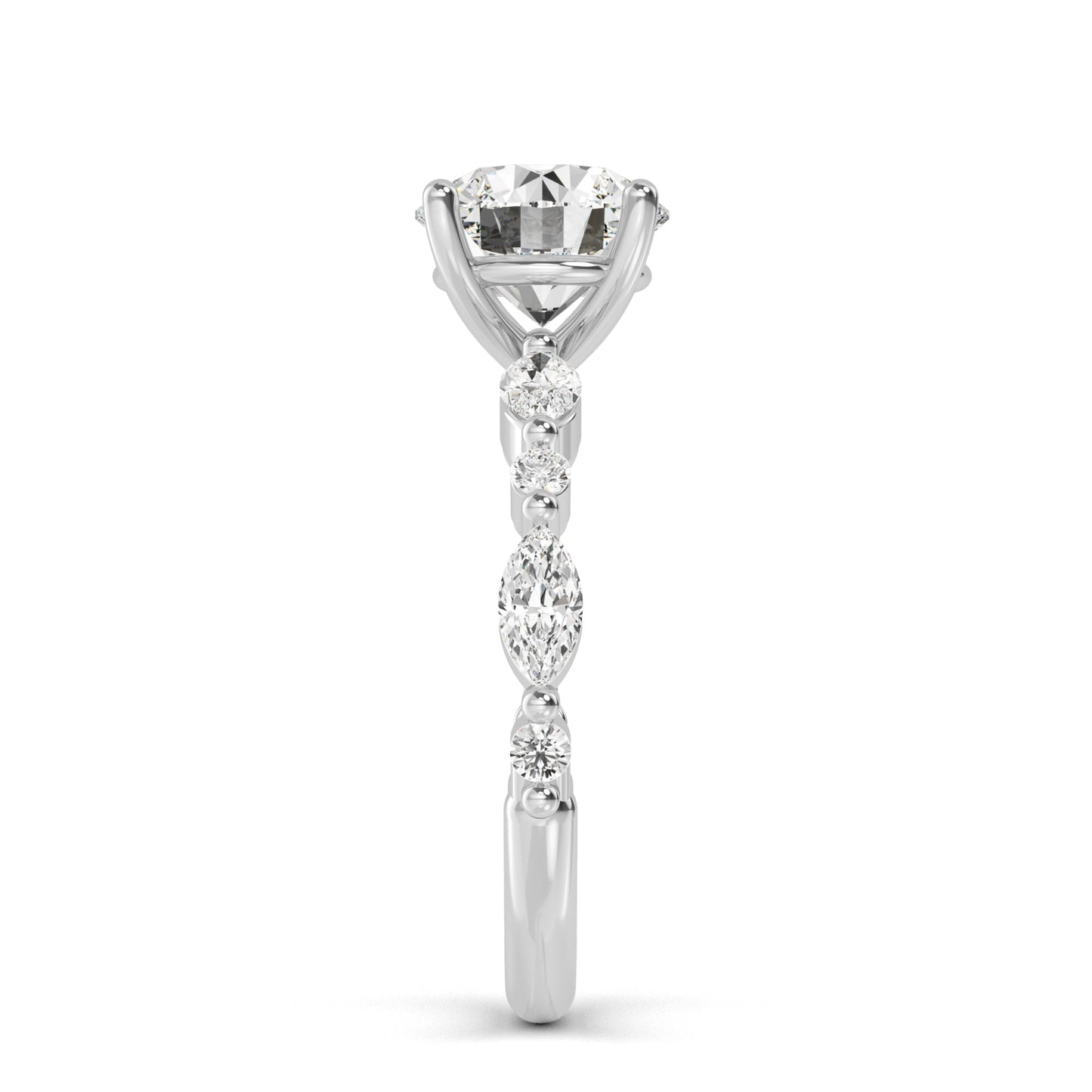 Round Marquise Shoulder Solitaire Ring