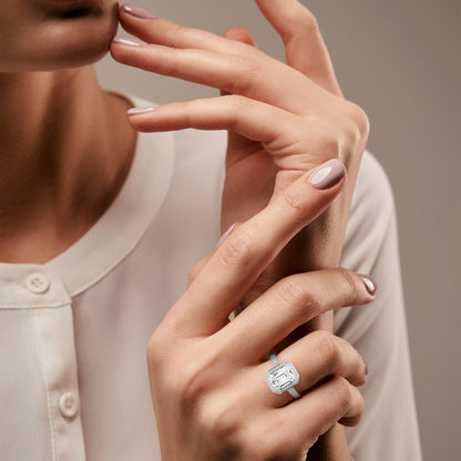 Halo Emerald Solitaire Ring